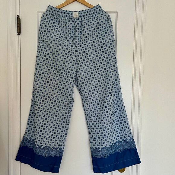 J. Crew Cotton Poplin Wide Leg Pajama Pant in Scarf Border Print | Size S - Picture 2 of 10